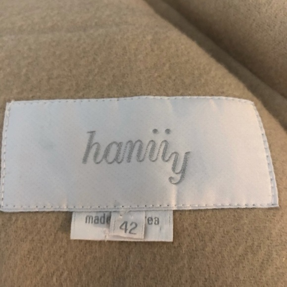 Hanii Y Wool Designer Double Breasted Pea Trench Coat Tan 42 L - Picture 8 of 11